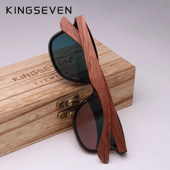 KINGSEVEN Polarized UV400 Vintage Sunglasses For Men Brand Wooden Flat Lens Square Frame Women Eye Protection Oculos Eyewear