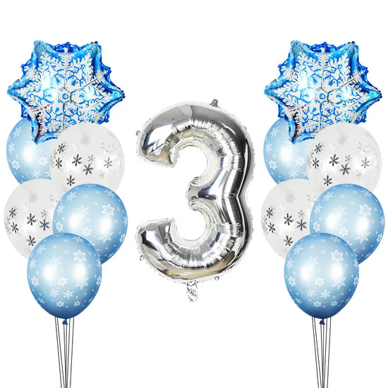 Snowflake Decorative Party Supplies Snow Confetti Latex Balloon Number Foil Balloon for Kids Birthday Summer Winter Decorations