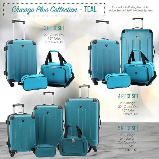 Suitcase ,Travel Luggage ,Sky+ Luggage Set,Expandable, Teal, 5 Piece