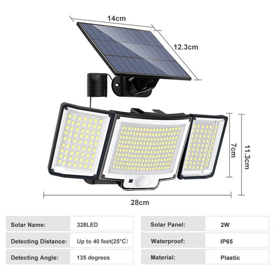 318/328/348 LED Outdoor Solar Lights Super Bright 3 Modes Flood Lights IP65 Waterproof Wall Lamp with Remote for Yard Garden