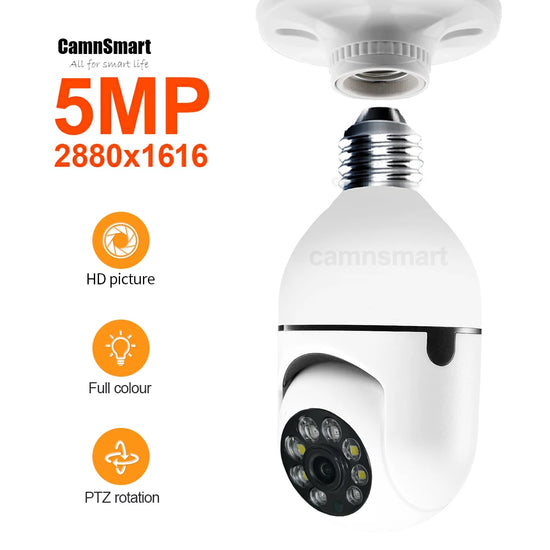 5MP Tuya Mini Camera Wireless Ycc365plus Wifi E27 Light Bulb Videocam Video Surveillance for Smart Home Security Easy Install